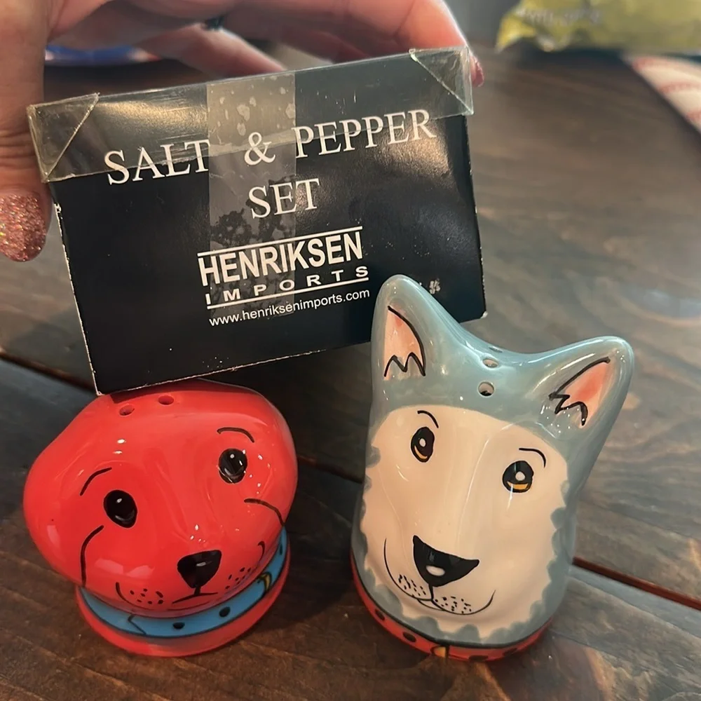 Candace Reiter Dogzilla Salt Pepper Shaker Set, Whimsical Ceramic Dogs